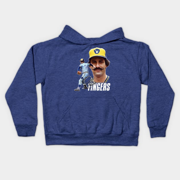 Retro Rollie Fingers Handlebar Crew Tribute Kids Hoodie by darklordpug